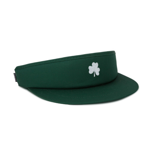 Imperial dark green Tour Visor™ with white 3 leaf clover in white on front, 3/4 view
