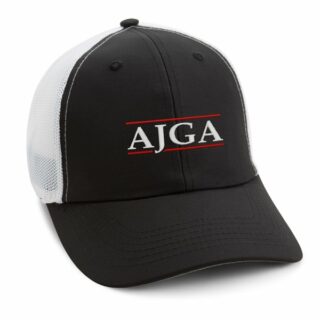 charcoal with white mesh back cap with AJGA embroidery