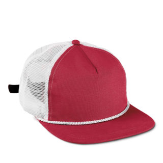 Red front panel and visor, white rope and white mesh side and back panel cap