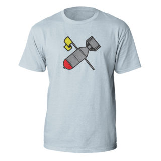 light blue mens crew neck t-shirt with Bombs Away graphic