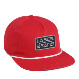 red cotton rope cap with vintage patch reading Laser Beams
