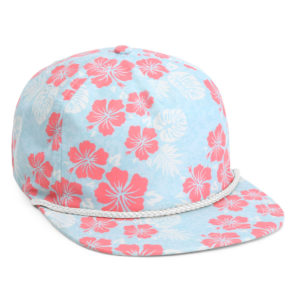 floral printed 5 panel cap with flat brim and rope