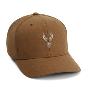 high crown camel fabric cap, buck logo embroidery