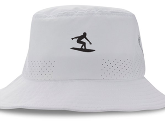 white bucket hat with perforation, surfer embroidery
