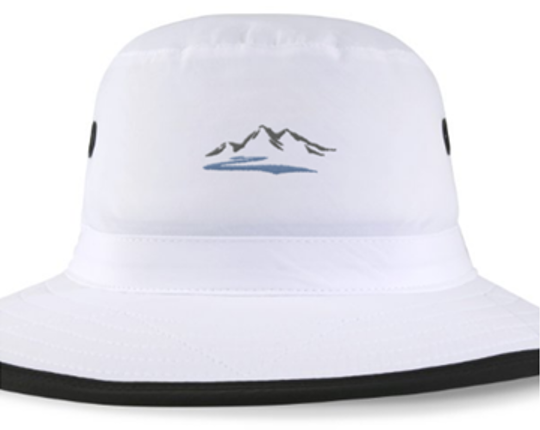 white sun-protection hat, mountains embroidery