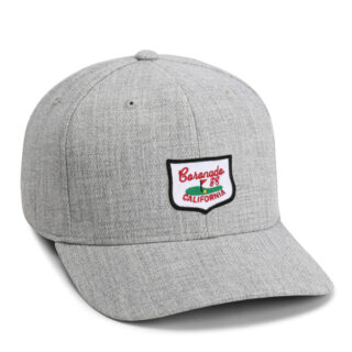 heather grey cap with high crown and Coronado embroidery