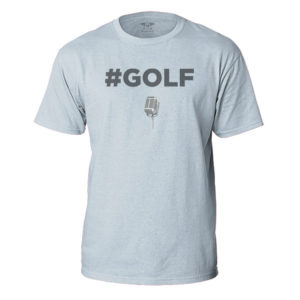 ice blue cotton t-shirt with hashtag golf graphic on the center chest