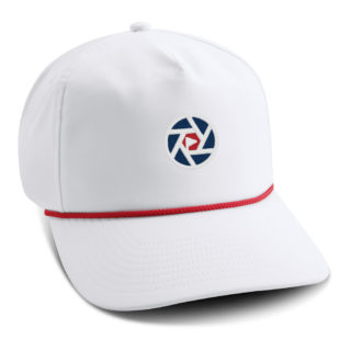 white performance retro fit rope cap with golf in your state circle logo
