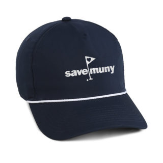 navy performance cap with white rope and save muny embroidery