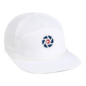 white flatbill rope cap with golf in your state circle logo