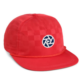 red checkered nylon flatbill rope cap with golf in your state circle logo