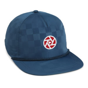 navy checkered nylon flatbill rope cap with golf in your state circle logo