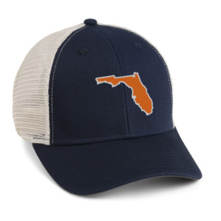 navy and stone adjustable mesh back cap with florida state shape embroidery