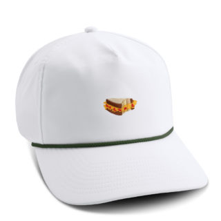 white performance rope cap with pimento and cheese embroidery