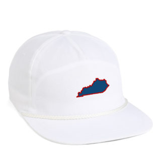 white flat bill rope cap with kentucky state shape embroidery