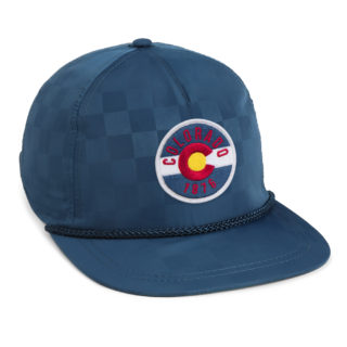 navy nylon checkered rope cap with colorado flag circle patch