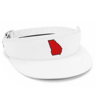 white terrycloth visor with georgia state shape embroidery in black and red