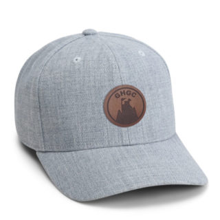 light blue heathered high profile cap with leather goat hill golf club patch