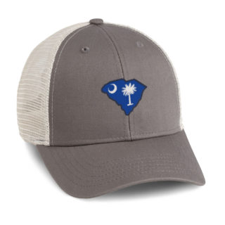 frost grey and stone meshback cap featuring south carolina state shape embroidery with flag fill