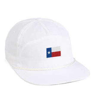 white garment washed rope cap with texas flag embroidery