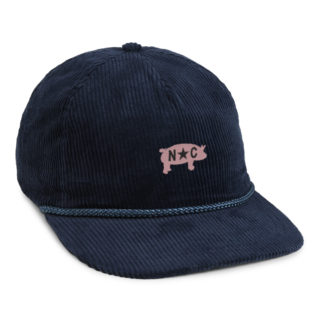 navy corduroy rope cap with north carolina pig embroidery