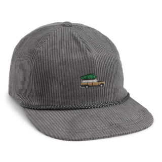 grey corduroy rope cap with holiday wagoneer embroidery