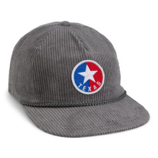 grey corduroy rope cap with texas flag circle patch