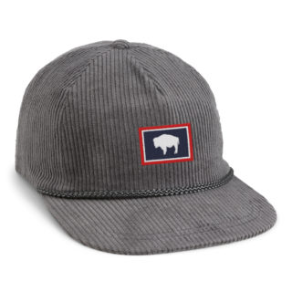 grey corduroy rope cap with wyoming flag embroidery