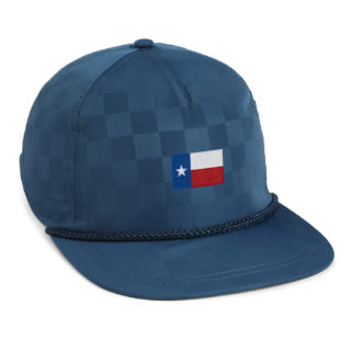 navy nylon checkered rope cap with texas flag embroidery