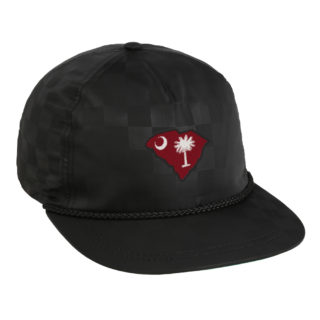 black nylon checkered rope cap featuring south carolina state shape embroidery with flag fill