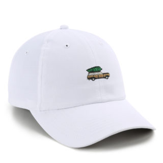 white original performance fabric cap with holiday wagoneer embroidery