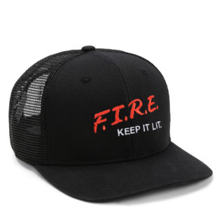 black high crown meshback cap with f.i.r.e. embroidery