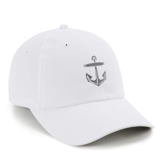 white performance cap with anchor embroidery