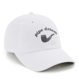 white performance cap with pipe dream embroidery