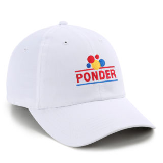 white performance cap with ponder embroidery