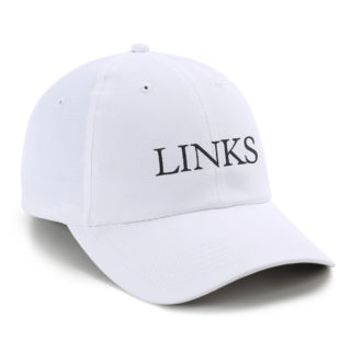 white performance links hat with black embroidery