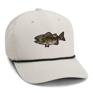 beige rope hat with bass patch